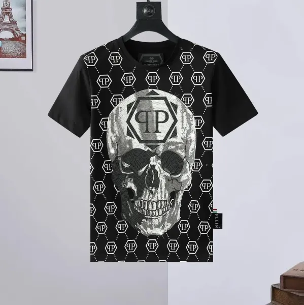 Philipp Plein Skull Hexagon Print Black T-Shirt - 1
