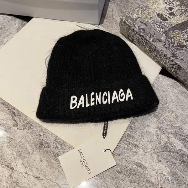 Balenciaga Logo Knit Beanie Black - 1