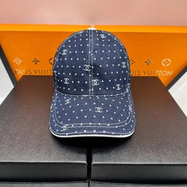 Chanel Denim Monogram Dot Baseball Cap Navy - 1
