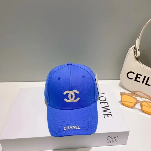 Chanel CC Logo Embroidered Blue Baseball Cap - 1