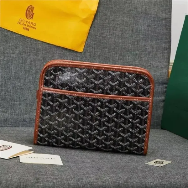 Goyard Saint Louis Pouch Black and Tan Canvas Clutch - 1