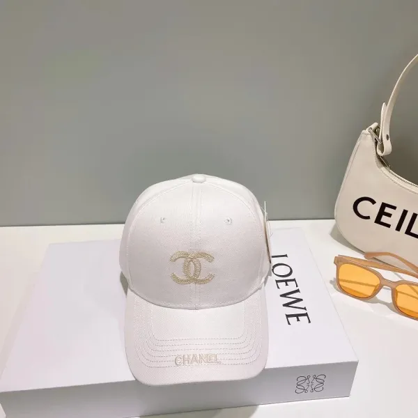 Chanel CC Logo Embroidered White Baseball Cap - 1