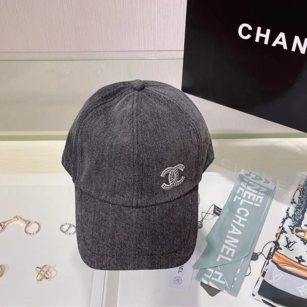 Chanel CC Logo Embroidered Denim Baseball Cap Gray - 1