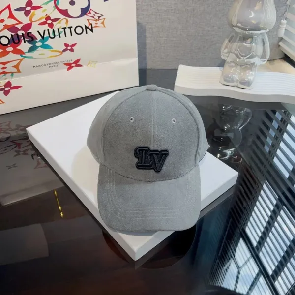 Louis Vuitton LV Logo Embroidered Gray Baseball Cap - 1