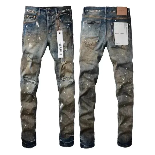Purple x Gallery Dept Distressed Paint-Splatter Slim Fit Jeans - 1