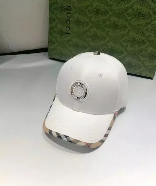 Burberry Logo Patch Baseball Cap White with Classic Check Brim - 1