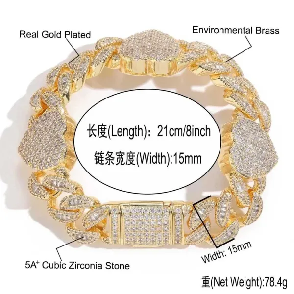 Real Gold Plated Cubic Zirconia Miami Cuban Link Bracelet Gold - 1