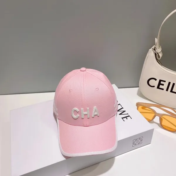 Chanel CHA Embroidered Pink Baseball Cap - 1
