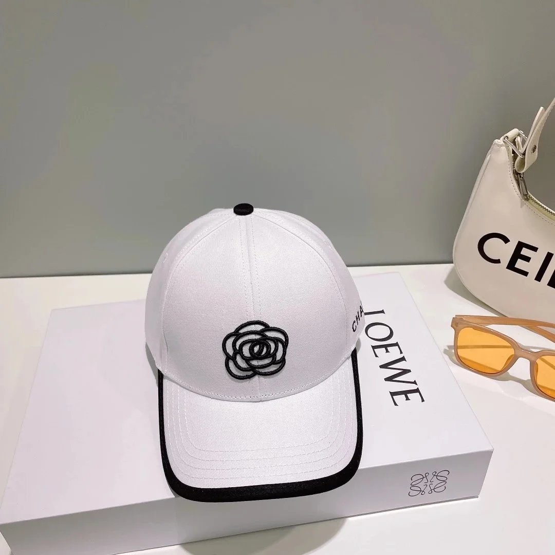 Chanel Camellia Embroidered White Baseball Cap - 1