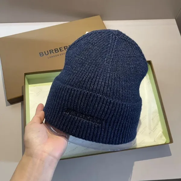 Burberry Ribbed Knit Beanie Navy Blue - 1