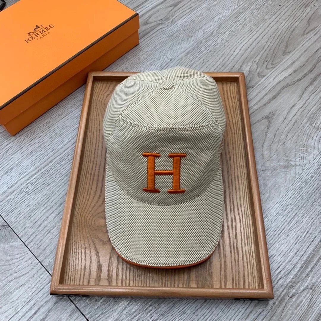 Hermès H Logo Baseball Cap Beige Orange - 1