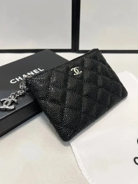 Chanel Mini Wallet on Chain Black Shiny Stingray Quilted Card Holder - 5