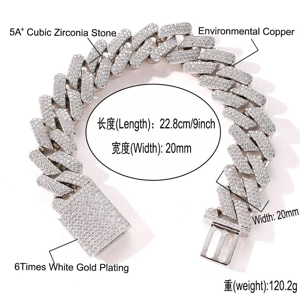 Custom Miami Cuban Link Bracelet with 5A+ Cubic Zirconia, 6x White Gold Plated, Environmental Copper - 1