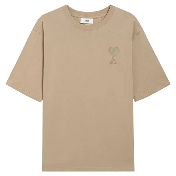 AMI Paris Heart Logo Beige T-Shirt - 1