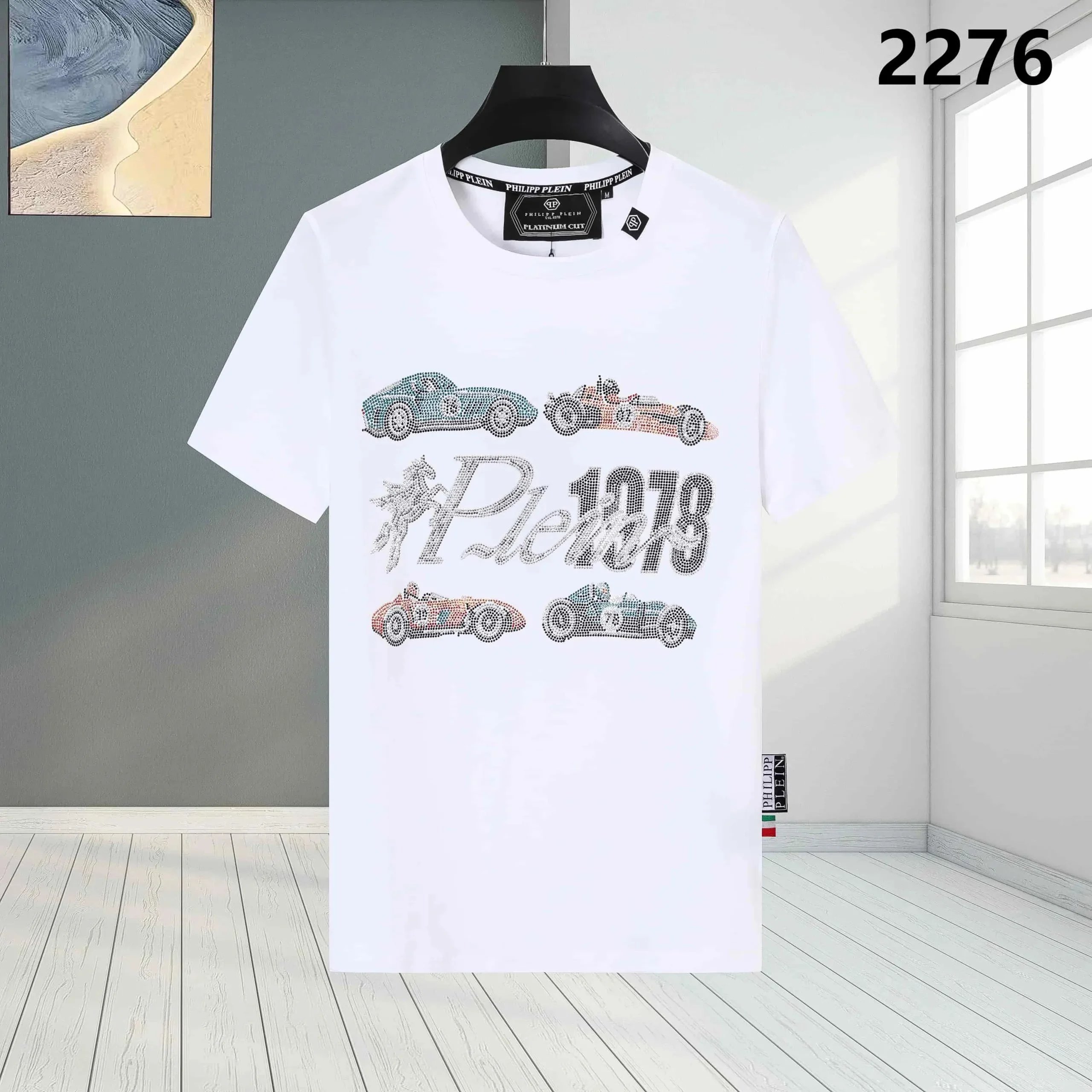 Philipp Plein Platinum Cut Racing Cars Crystal-Embellished White T-Shirt - 1