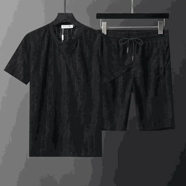 Dior Matching Sets Oblique jacquard short-sleeve T-shirt and drawstring shorts set product detail image 1