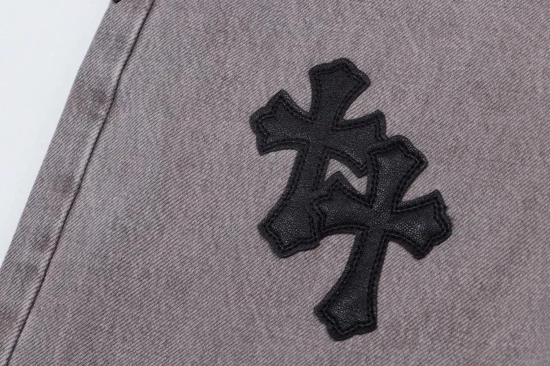 Chrome Hearts x Custom Distressed Cross-Embroidered Beige Jeans - 12