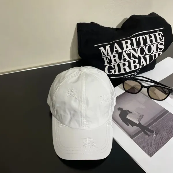 Burberry Equestrian Knight Embroidered White Baseball Cap - 1