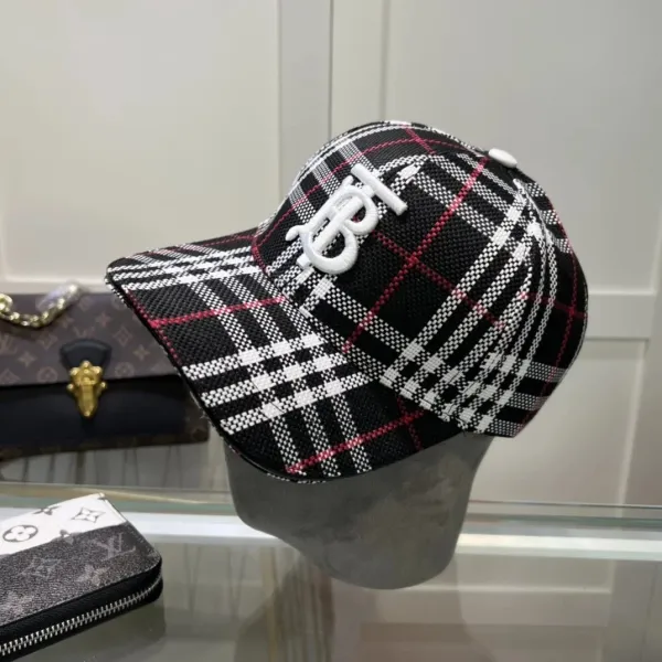Burberry TB Monogram Check Baseball Cap Black White Red - 1