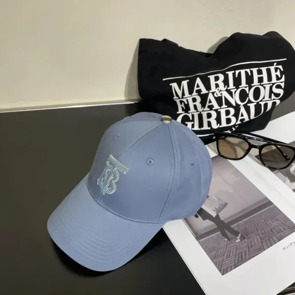 Burberry Monogram Embroidered Baseball Cap Light Blue - 1