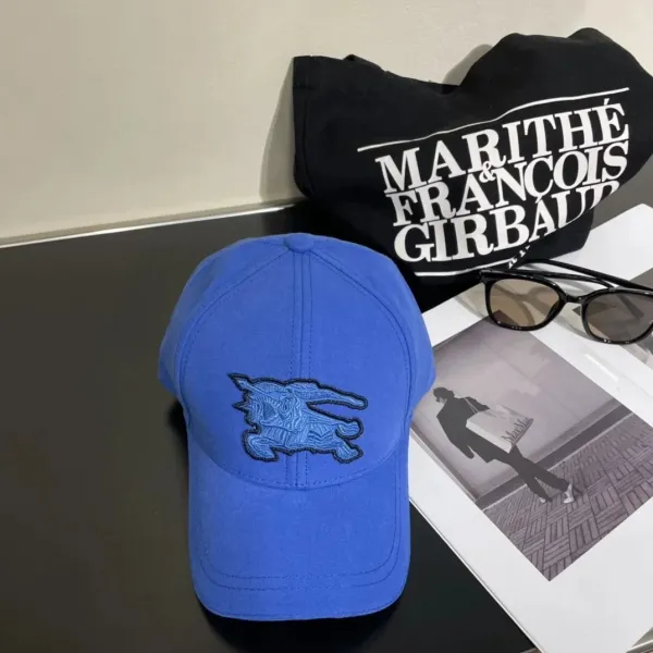 Burberry Equestrian Knight Embroidered Baseball Cap Blue - 1