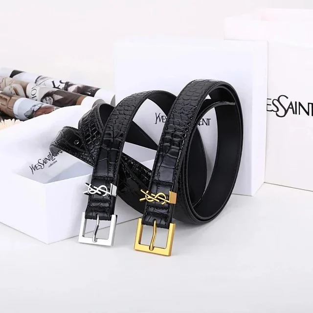 Saint Laurent Belts Crocodile-Embossed Belt with YSL Logo Keeper product detail image 7