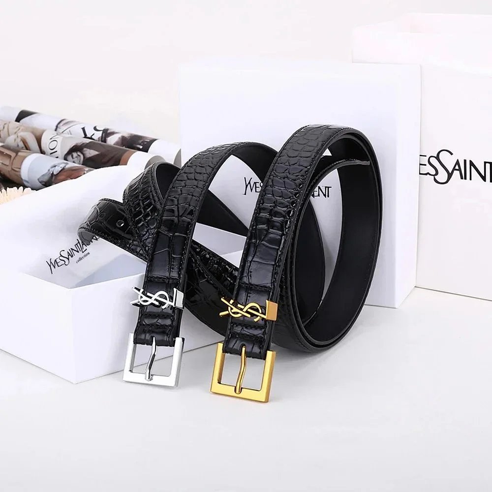 Saint Laurent Monogram Croc-Embossed Leather Belt Black product detail 8 in Litbuy spreadsheet finds