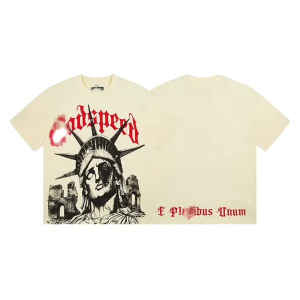 Godspeed x E Pluribus Unum Statue of Liberty Graphic T-Shirt Beige - 1