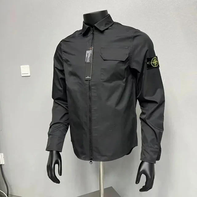 Stone Island Jackets Zip-front overshirt jacket with sleeve compass badge and flap chest pocket product detail image 4