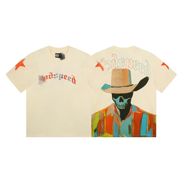 Godspeed Cowboy Skull Graphic T-Shirt Beige - 1