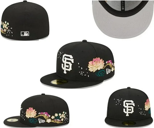 New Era Hats 59FIFTY fitted flat-brim baseball caps with embroidered MLB team logos and commemorative patches product detail image 2