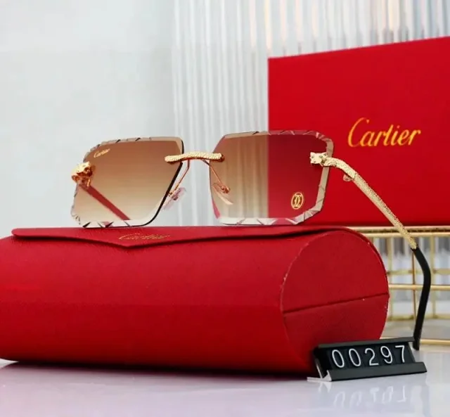 Cartier Eyewear Rimless rectangular sunglasses with gold-tone temples product detail image 5