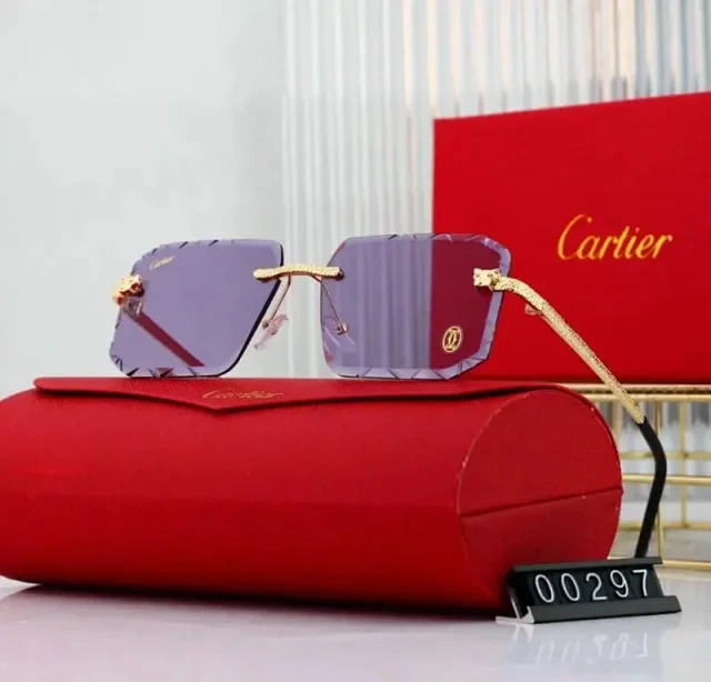 Cartier Eyewear Rimless rectangular sunglasses with gold-tone temples product detail image 7