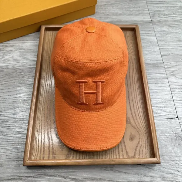 Hermès H Logo Cotton Cap Orange Baseball Cap - 1