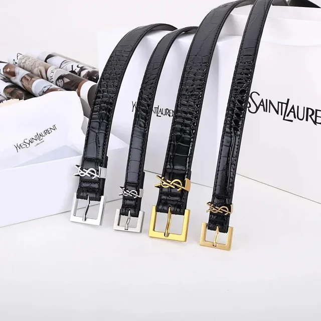 Saint Laurent Belts Crocodile-Embossed Belt with YSL Logo Keeper product detail image 3