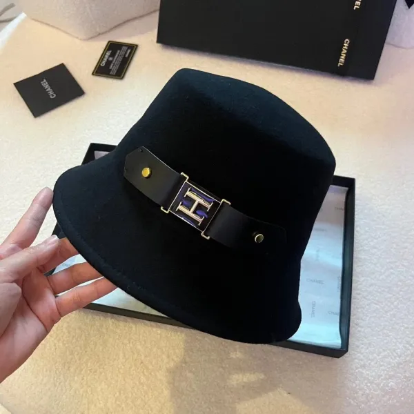 Chanel H Logo Buckle Wool Bucket Hat Black - 1