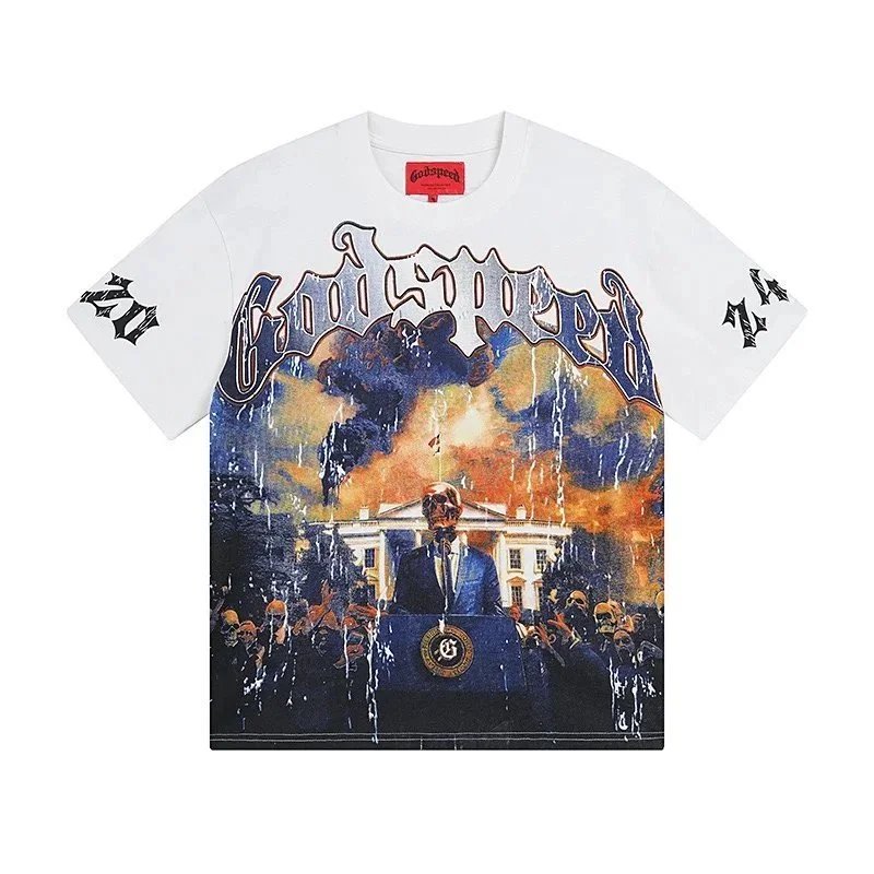 Godspeed x Unknown Artist Skull President Graphic T-Shirt White - 1