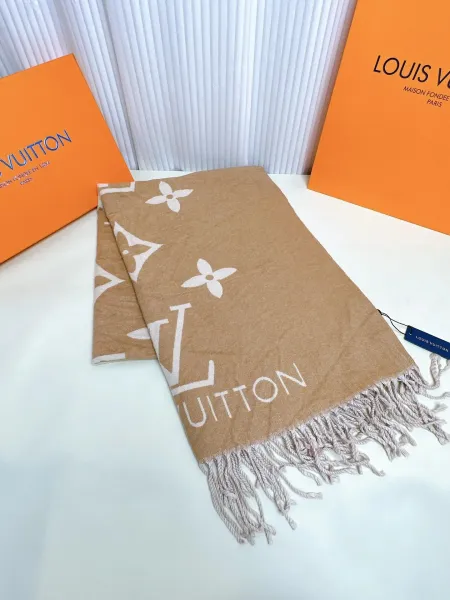 Louis Vuitton Monogram Reversible Scarf Beige Cashmere Scarf - 1