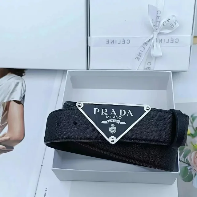 Prada Belts Triangular logo-plaque belt product detail image 7