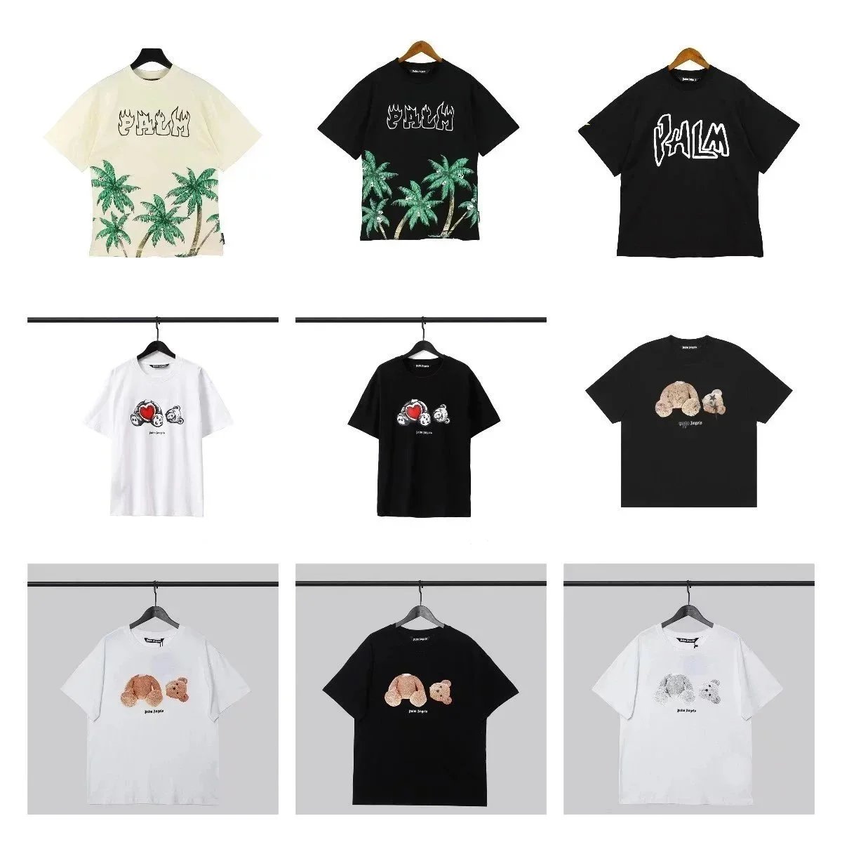 Palm Angels T-Shirts with Palm Tree & Bear Embellishments
