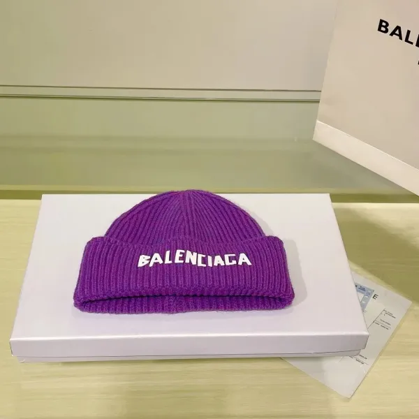 Balenciaga Logo Knit Beanie Purple - 1