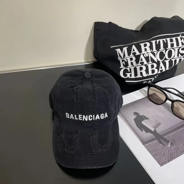 Balenciaga Distressed Logo Baseball Cap Black - 1