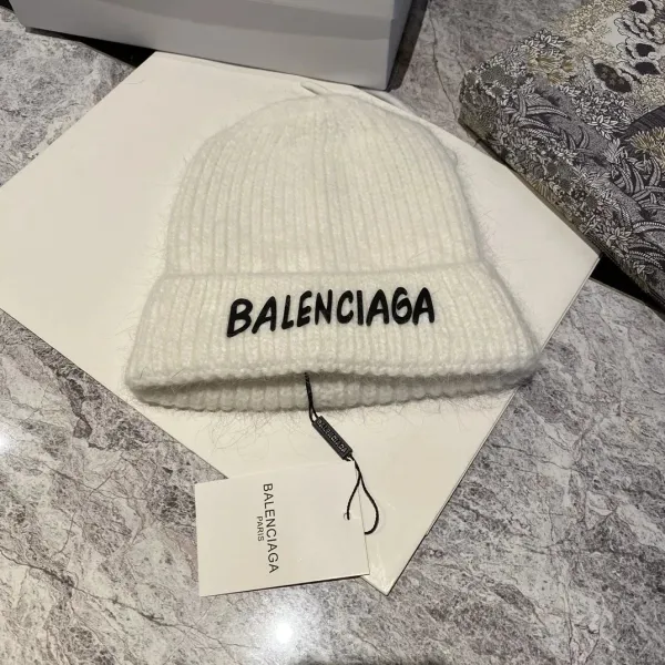 Balenciaga Logo Knit Beanie White - 1