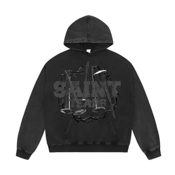 Saint Tears Thorned Logo Washed Black Hoodie - 1