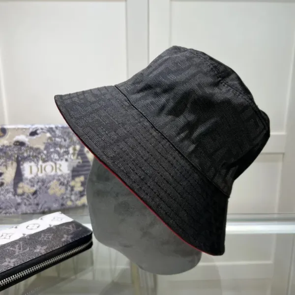 Dior Oblique Monogram Bucket Hat Black with Red Trim - 1