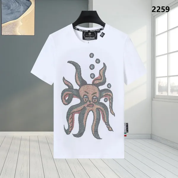Philipp Plein Platinum Cut Octopus Crystal-Embroidered White T-Shirt - 1