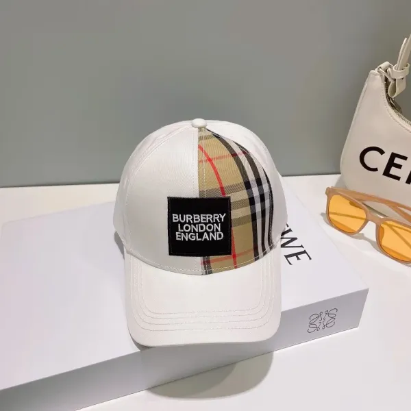 Burberry Check Panel Baseball Cap White - 1