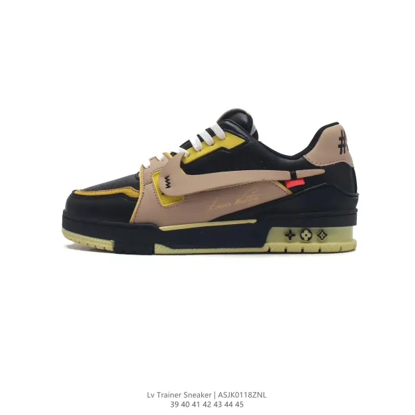 Louis Vuitton x Nike Trainer Sneaker Black Beige Yellow Sneakers - 1