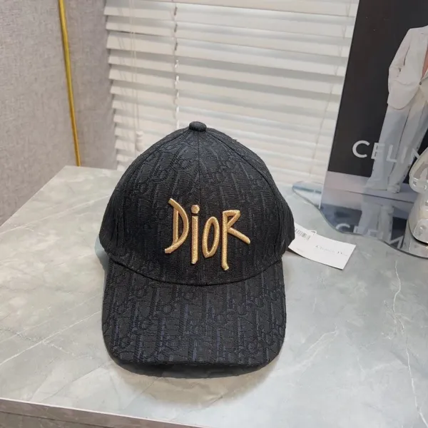 Dior Oblique Jacquard Baseball Cap Black with Gold Logo - 1