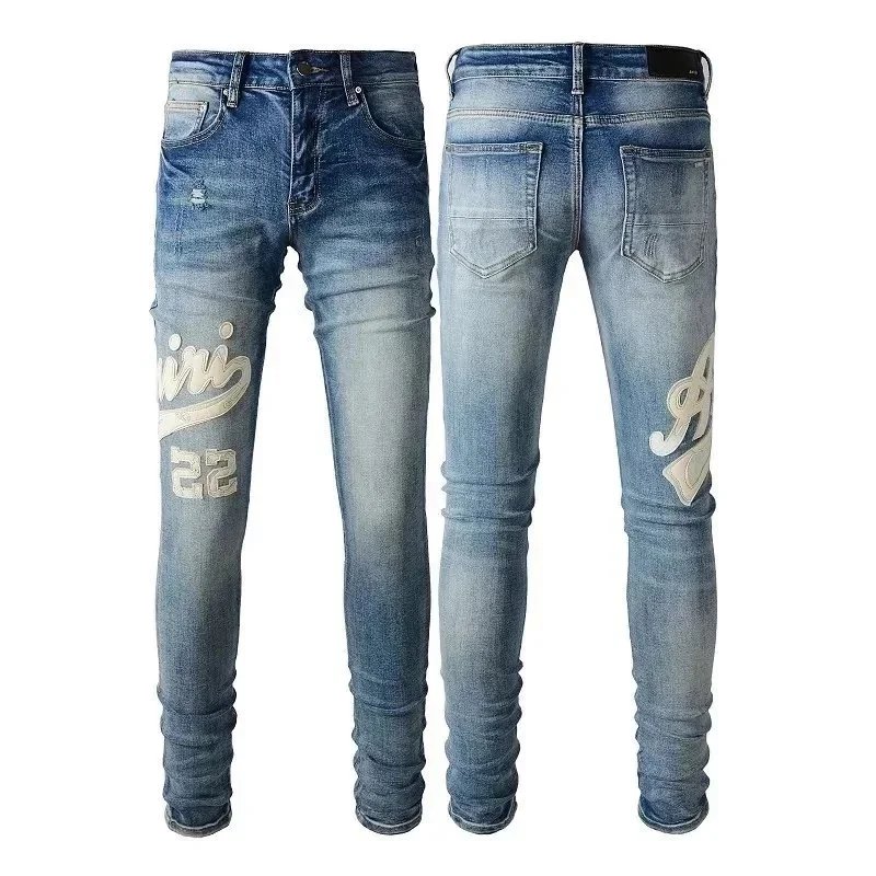 Amiri Distressed printed denim jeans — 16 Blue 002